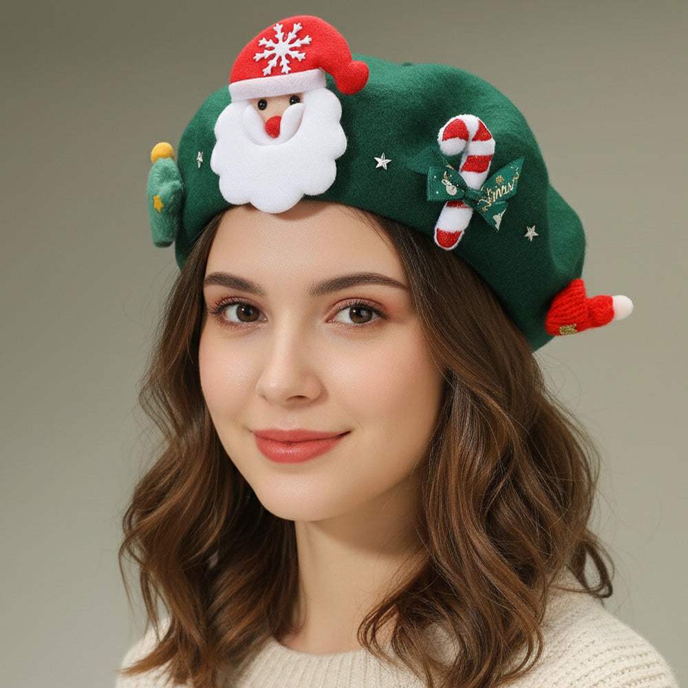 Christmas Decoration Fuzzy Beret Hat - Madeline Love - Flyclothing LLC