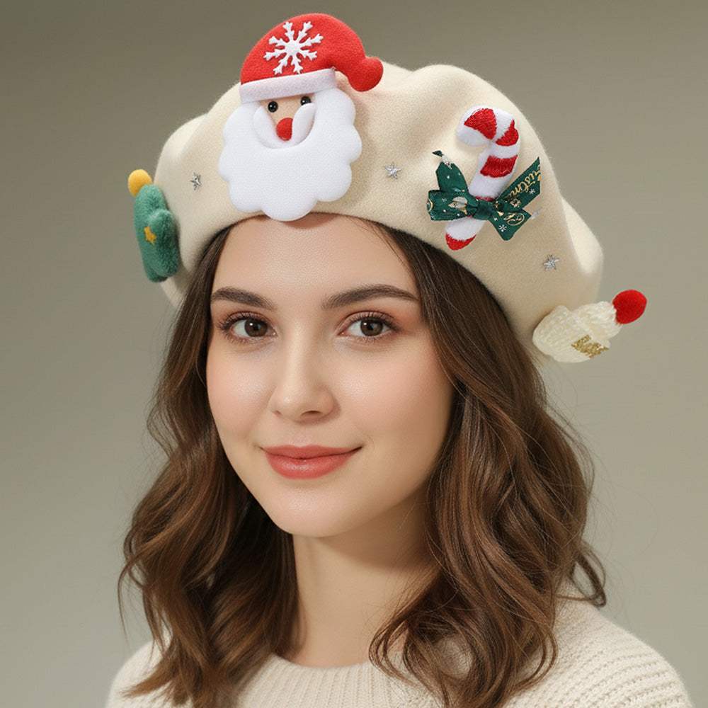 Christmas Decoration Fuzzy Beret Hat - Madeline Love - Flyclothing LLC