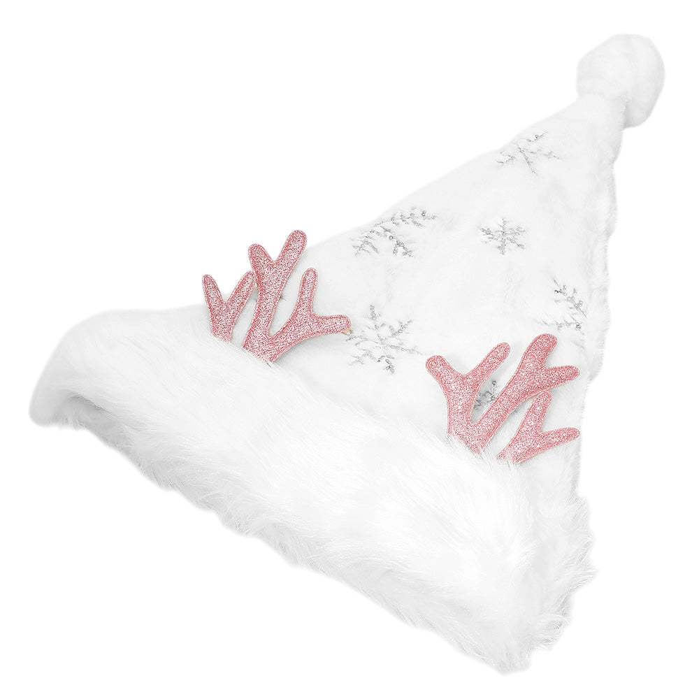Fluffy Christmas Antler Accent Sequin Snowflake Pattern Santa Hat - Madeline Love - Flyclothing LLC