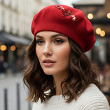 Decorative Sequin Rhinestone Embellished Winter Beret Hat - Madeline Love - Flyclothing LLC