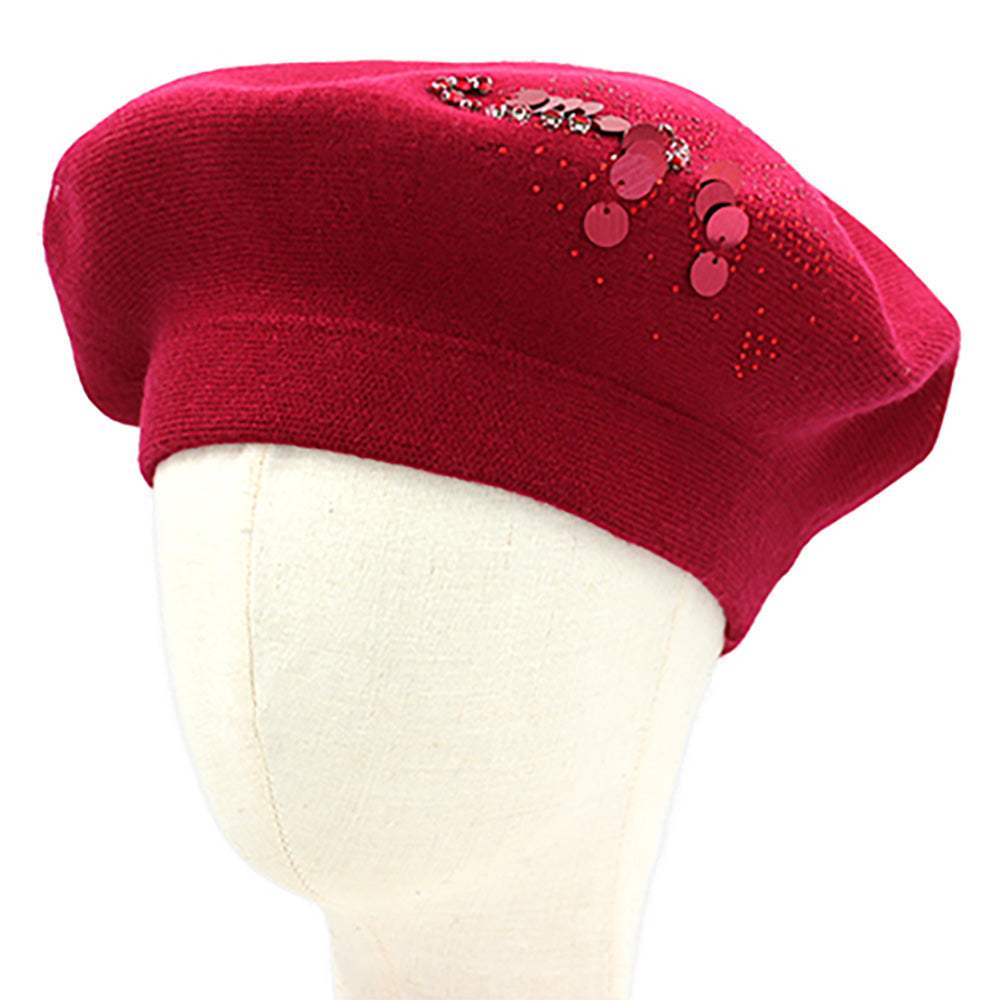 Decorative Sequin Rhinestone Embellished Winter Beret Hat - Madeline Love - Flyclothing LLC