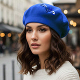 Decorative Sequin Rhinestone Embellished Winter Beret Hat - Madeline Love - Flyclothing LLC