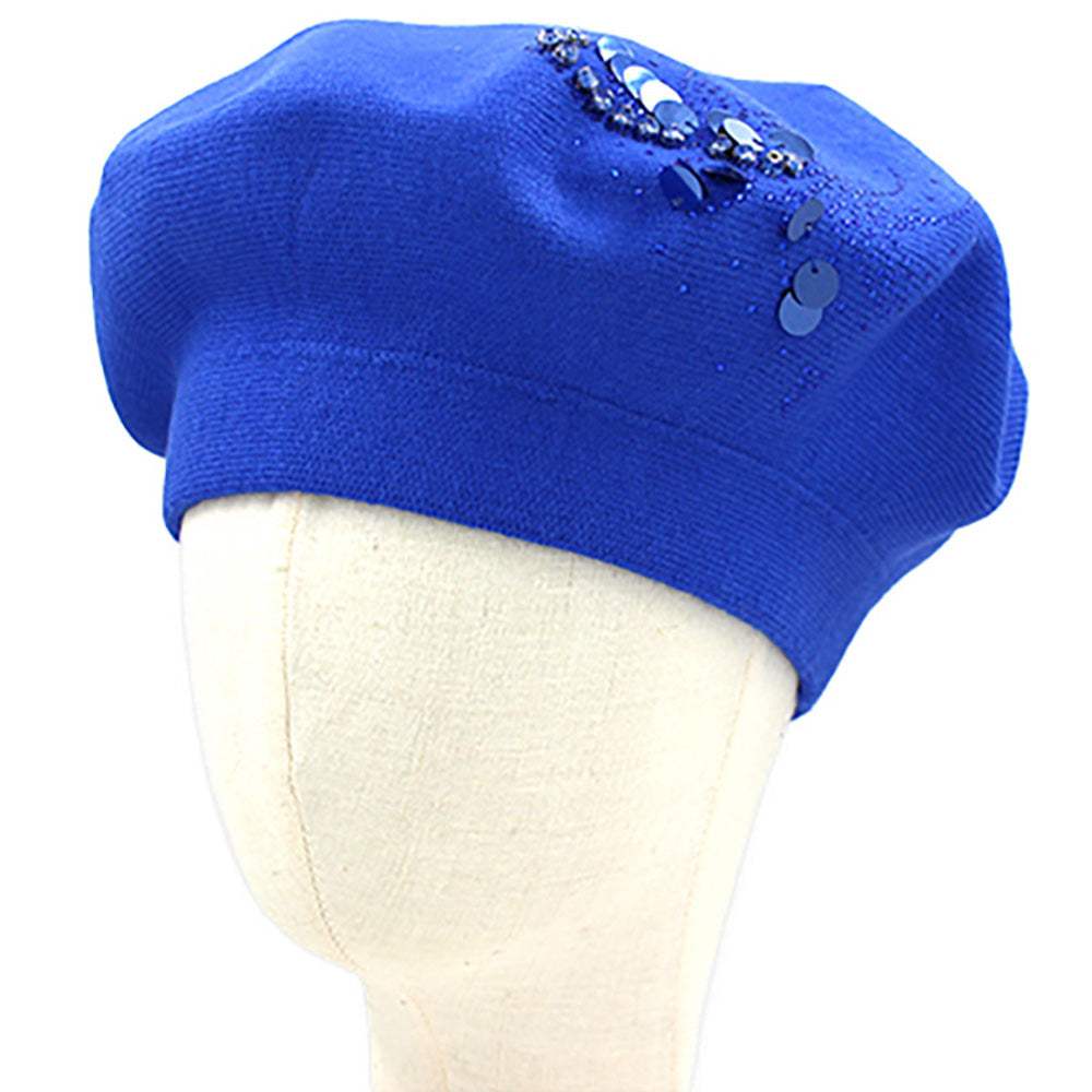 Decorative Sequin Rhinestone Embellished Winter Beret Hat - Madeline Love - Flyclothing LLC