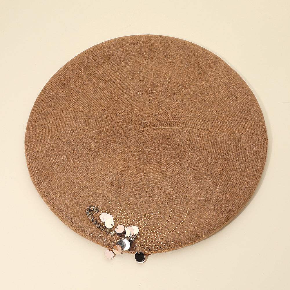 Decorative Sequin Rhinestone Embellished Winter Beret Hat - Madeline Love - Flyclothing LLC