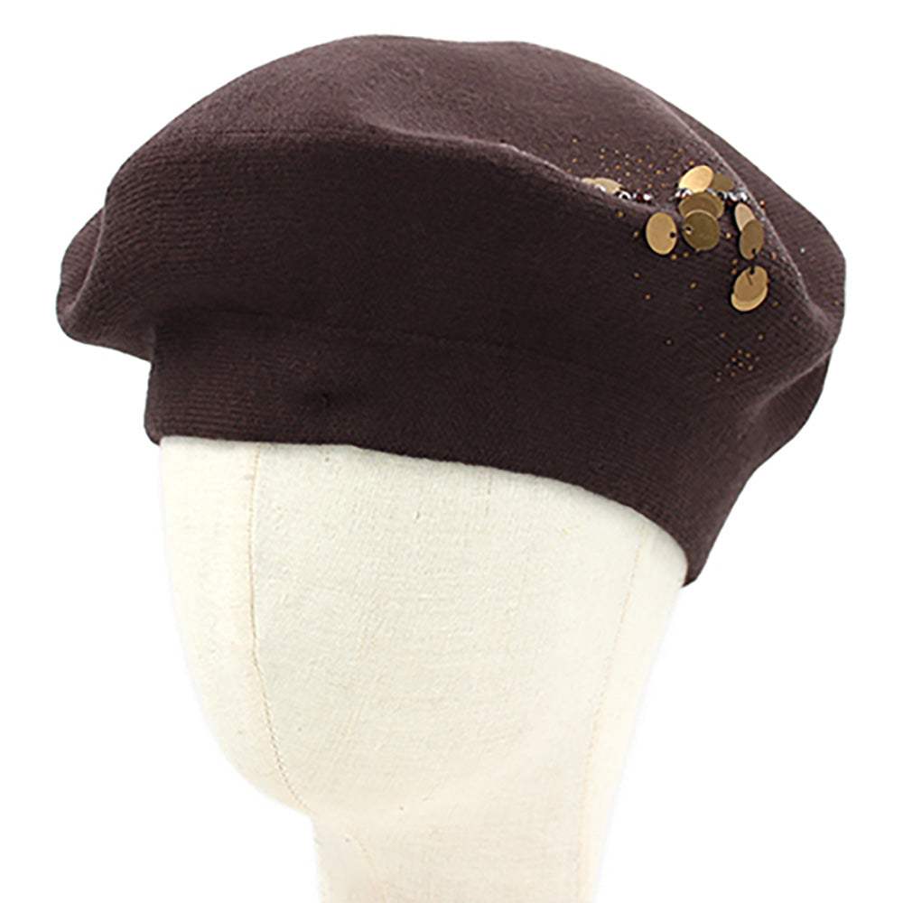 Decorative Sequin Rhinestone Embellished Winter Beret Hat - Madeline Love - Flyclothing LLC