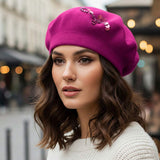 Decorative Sequin Rhinestone Embellished Winter Beret Hat - Madeline Love - Flyclothing LLC