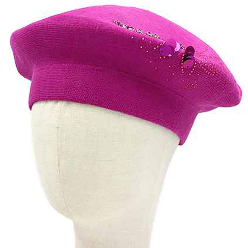 Decorative Sequin Rhinestone Embellished Winter Beret Hat - Madeline Love - Flyclothing LLC