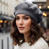 Decorative Sequin Rhinestone Embellished Winter Beret Hat - Madeline Love - Flyclothing LLC