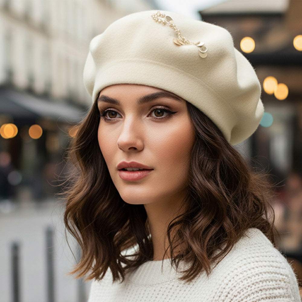 Decorative Sequin Rhinestone Embellished Winter Beret Hat - Madeline Love - Flyclothing LLC