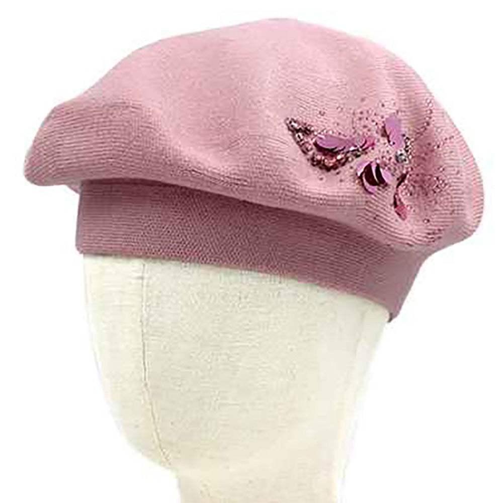 Decorative Sequin Rhinestone Embellished Winter Beret Hat - Madeline Love - Flyclothing LLC