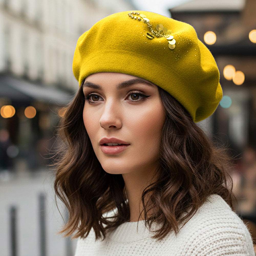 Decorative Sequin Rhinestone Embellished Winter Beret Hat - Madeline Love - Flyclothing LLC