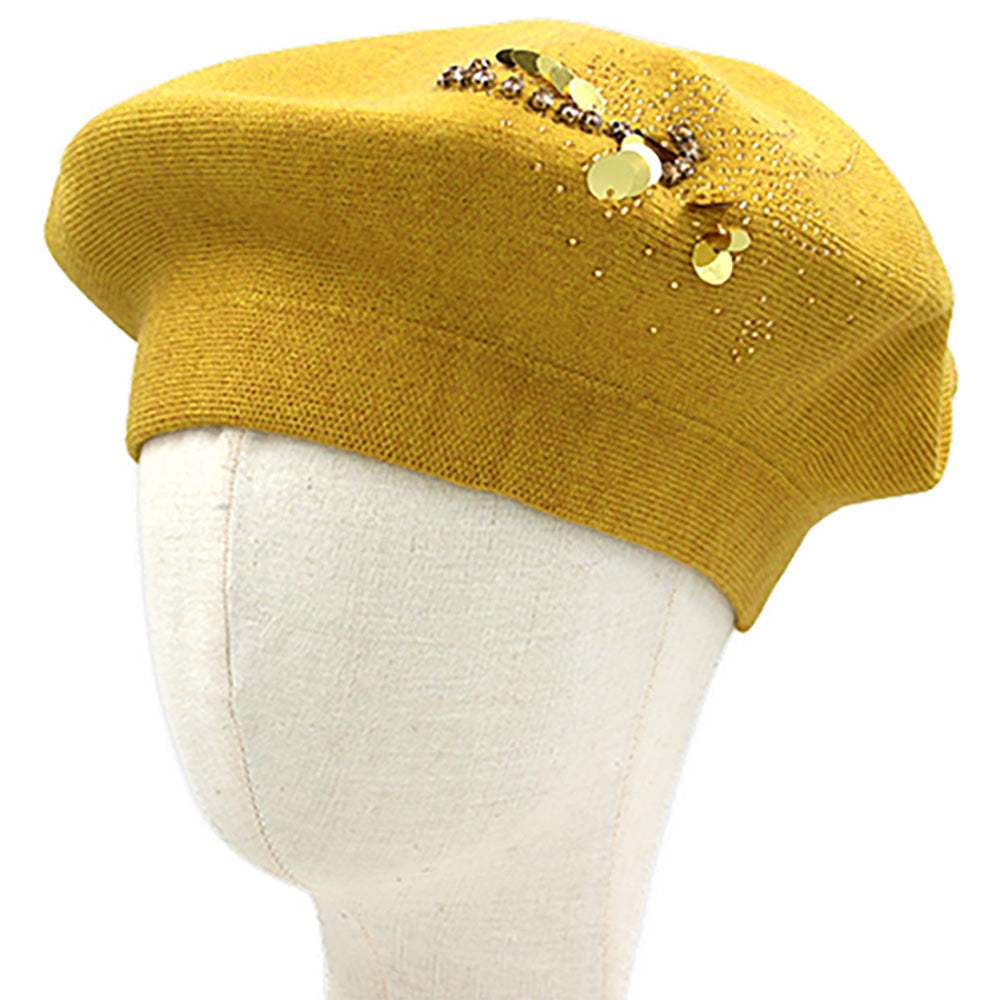 Decorative Sequin Rhinestone Embellished Winter Beret Hat - Madeline Love - Flyclothing LLC