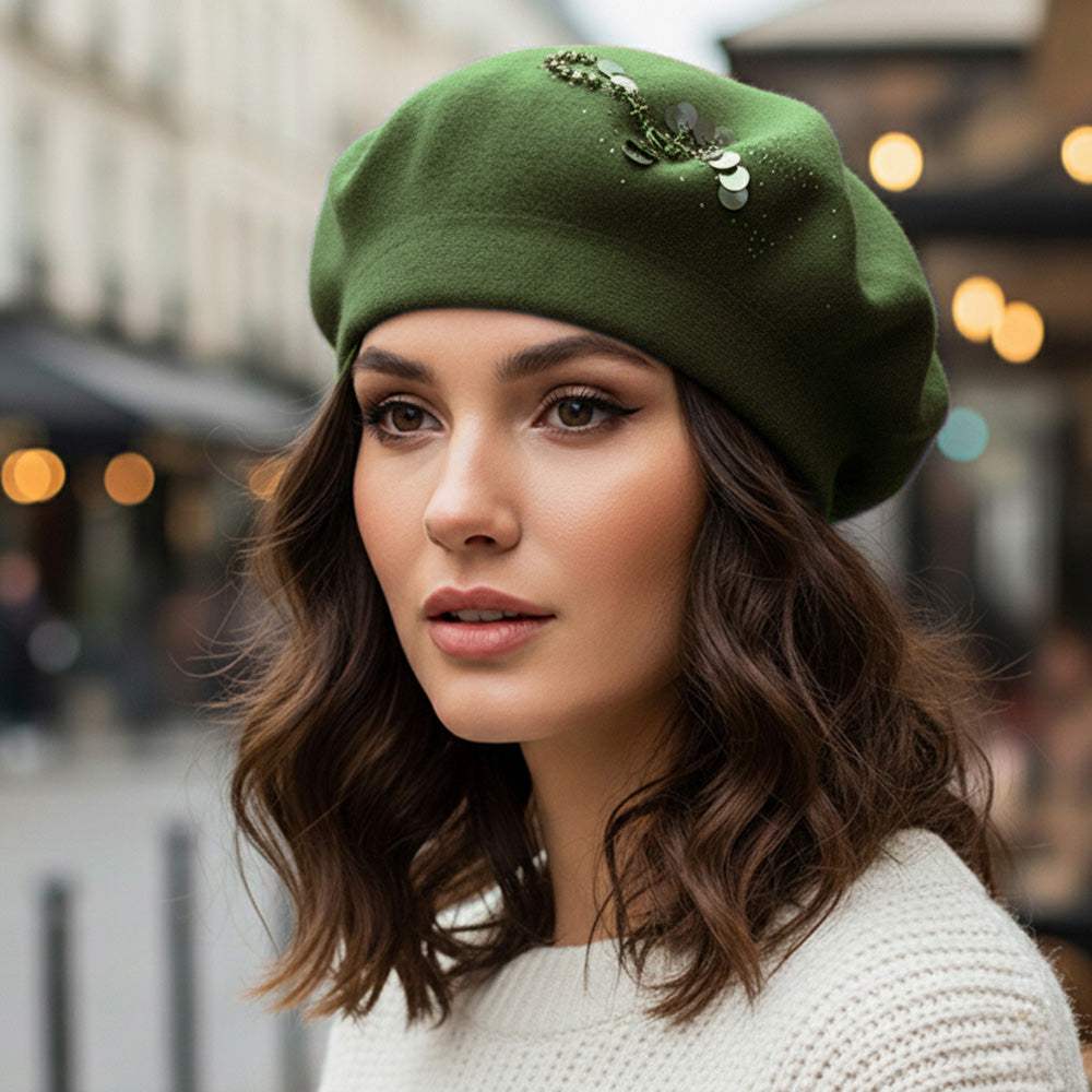 Decorative Sequin Rhinestone Embellished Winter Beret Hat - Madeline Love - Flyclothing LLC