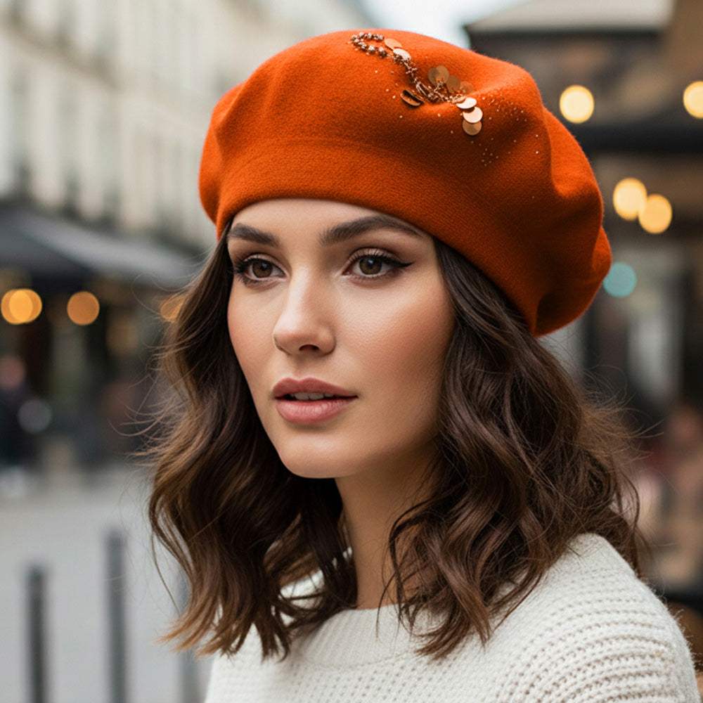 Decorative Sequin Rhinestone Embellished Winter Beret Hat - Madeline Love - Flyclothing LLC