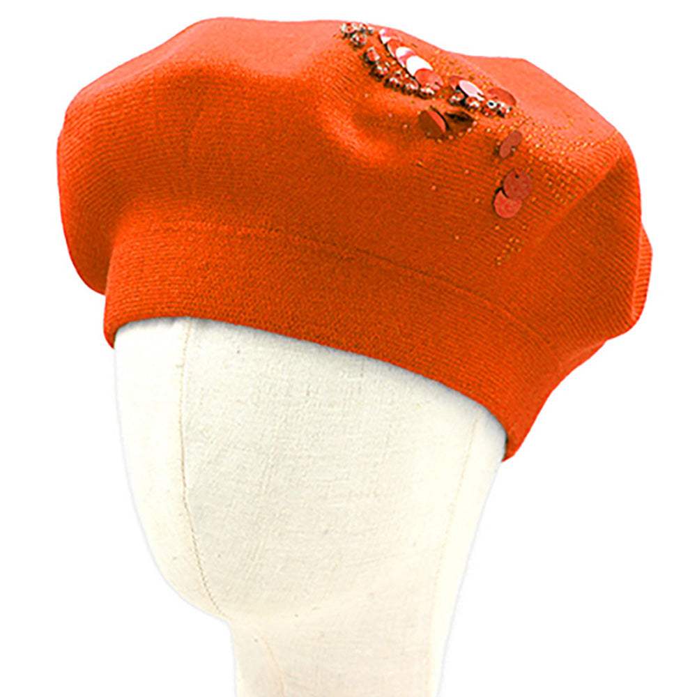 Decorative Sequin Rhinestone Embellished Winter Beret Hat - Madeline Love - Flyclothing LLC