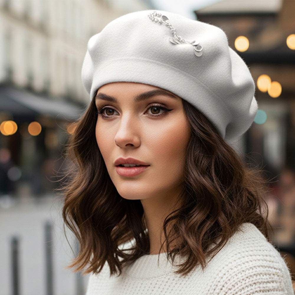 Decorative Sequin Rhinestone Embellished Winter Beret Hat - Madeline Love - Flyclothing LLC