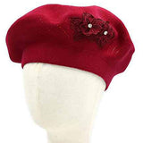 Floral Applique Accent Winter Beret Hat - Madeline Love - Flyclothing LLC