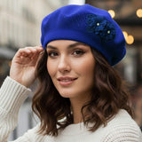 Floral Applique Accent Winter Beret Hat - Madeline Love - Flyclothing LLC