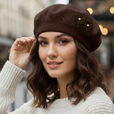 Floral Applique Accent Winter Beret Hat - Madeline Love - Flyclothing LLC