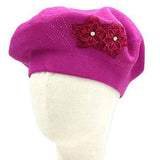 Floral Applique Accent Winter Beret Hat - Madeline Love - Flyclothing LLC