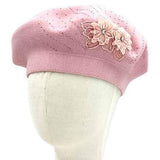 Floral Applique Accent Winter Beret Hat - Madeline Love - Flyclothing LLC