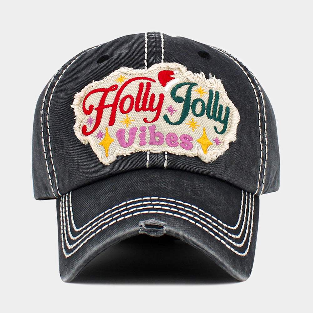 HOLLY JOLLY Vibes Message Embroidered Christmas Vintage Baseball Cap - Madeline Love - Flyclothing LLC