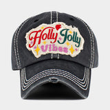 HOLLY JOLLY Vibes Message Embroidered Christmas Vintage Baseball Cap - Madeline Love - Flyclothing LLC