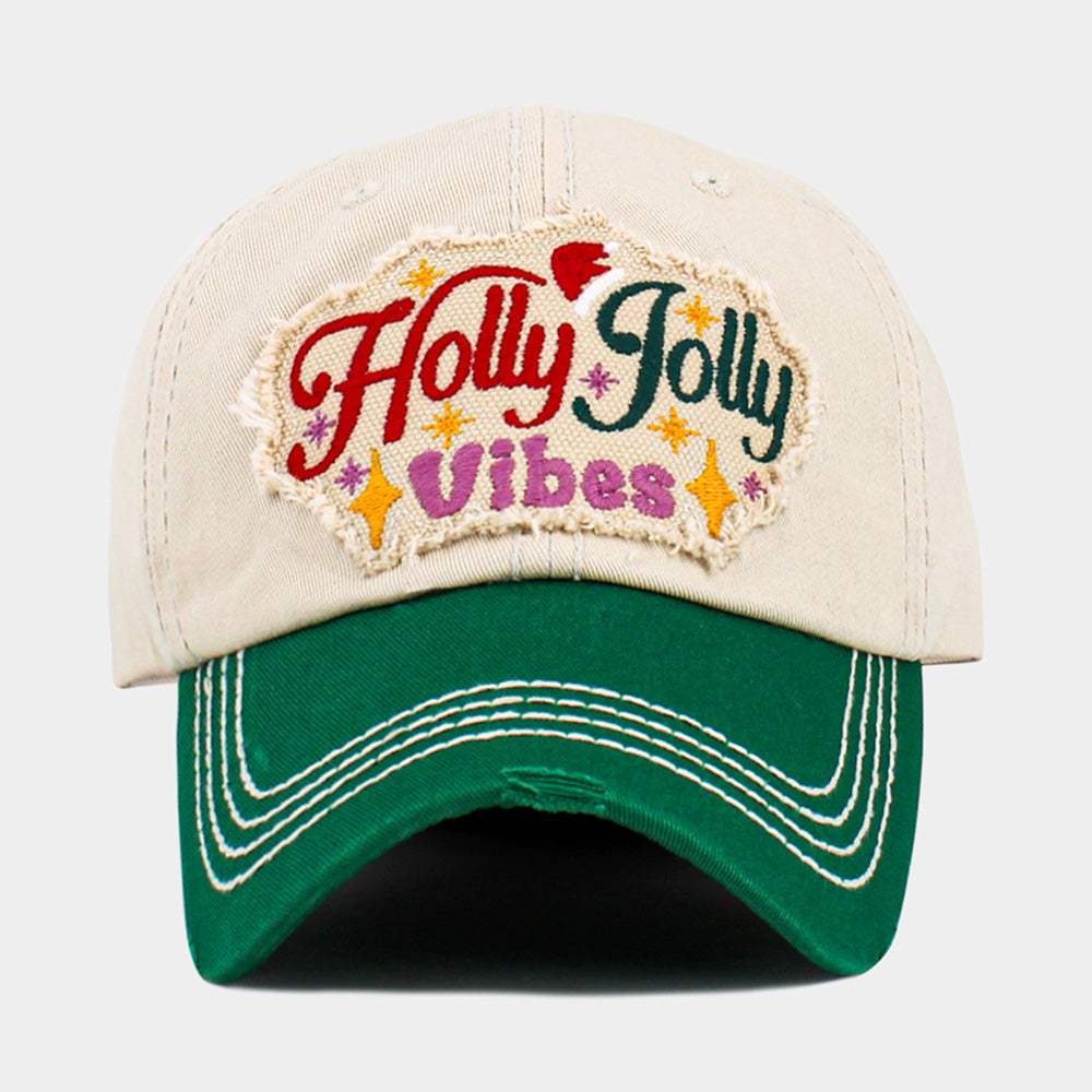 HOLLY JOLLY Vibes Message Embroidered Christmas Vintage Baseball Cap - Madeline Love - Flyclothing LLC