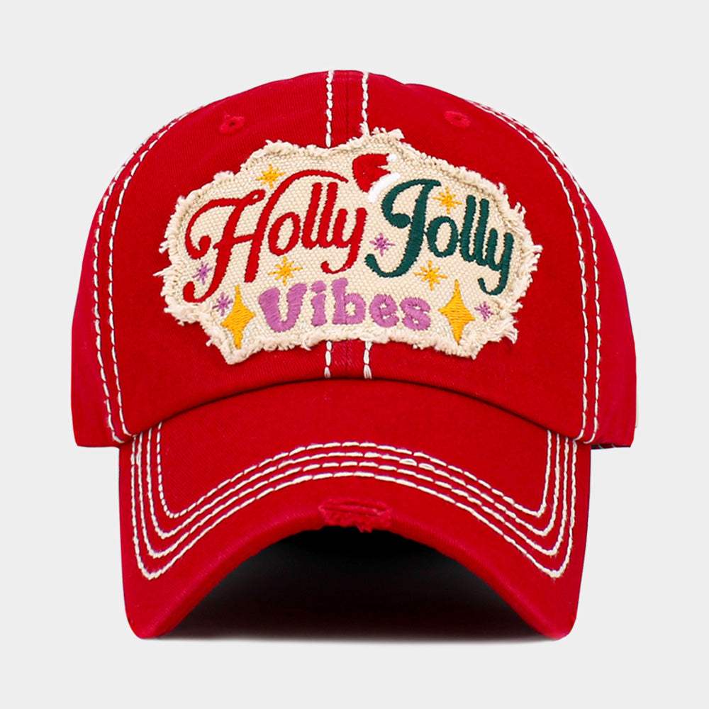 HOLLY JOLLY Vibes Message Embroidered Christmas Vintage Baseball Cap - Madeline Love - Flyclothing LLC