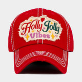 HOLLY JOLLY Vibes Message Embroidered Christmas Vintage Baseball Cap - Madeline Love - Flyclothing LLC