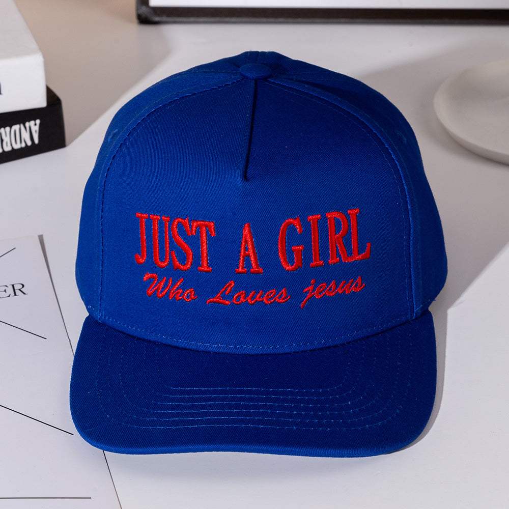 JUST A GIRL Message Embroidered Five Panel Canvas Snapback Baseball Cap - Madeline Love - Flyclothing LLC