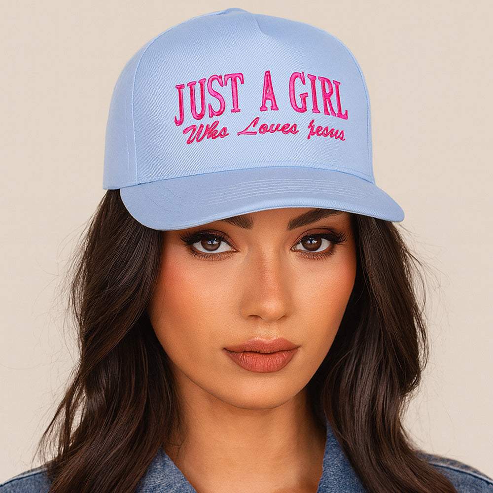JUST A GIRL Message Embroidered Five Panel Canvas Snapback Baseball Cap - Madeline Love - Flyclothing LLC