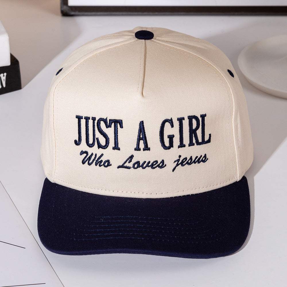 JUST A GIRL Message Embroidered Five Panel Canvas Snapback Baseball Cap - Madeline Love - Flyclothing LLC