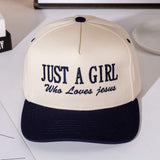 JUST A GIRL Message Embroidered Five Panel Canvas Snapback Baseball Cap - Madeline Love - Flyclothing LLC