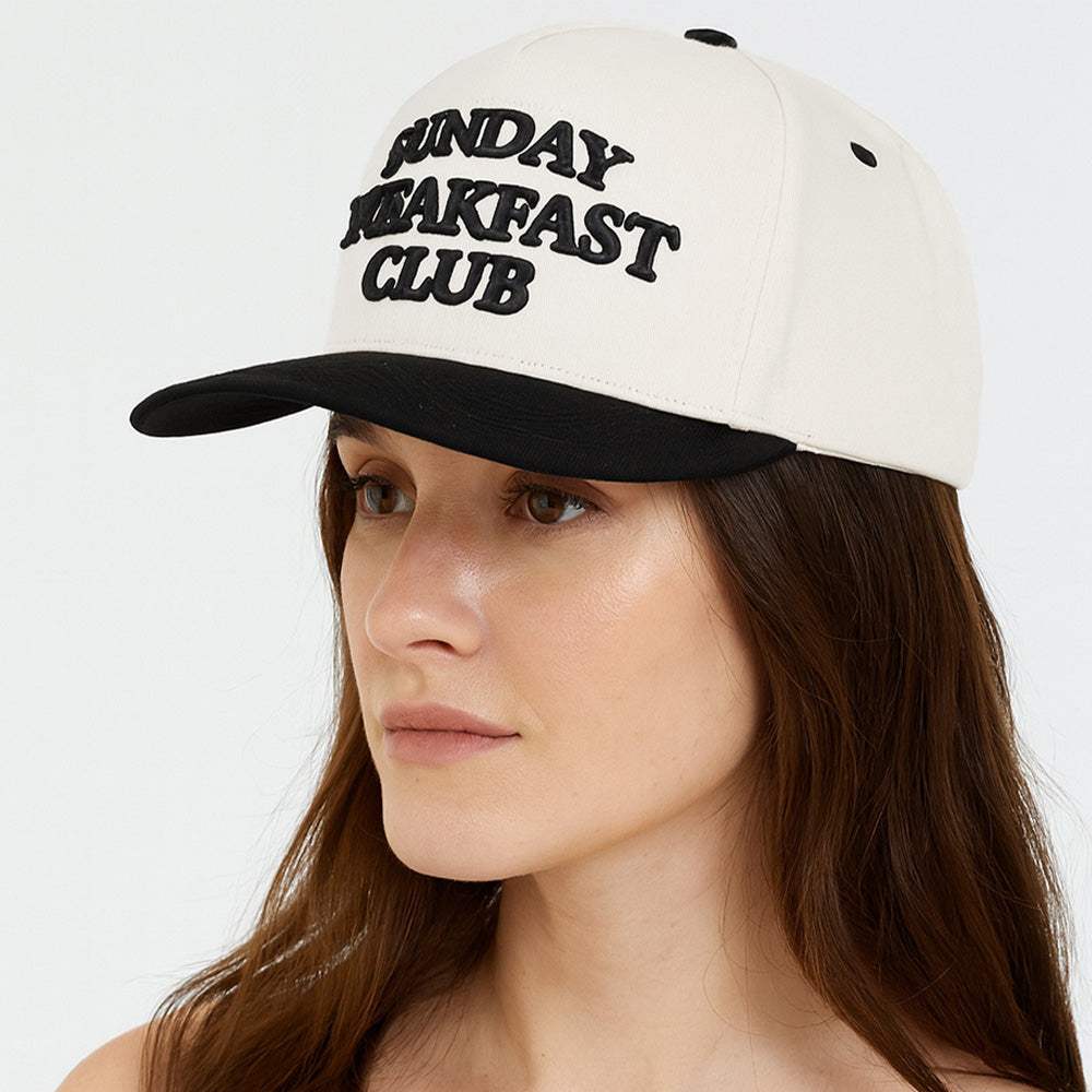 SUNDAY BREAKFAST CLUB Message Embroidered Five Panel Canvas Snapback Baseball Cap - Madeline Love - Flyclothing LLC
