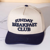 SUNDAY BREAKFAST CLUB Message Embroidered Five Panel Canvas Snapback Baseball Cap - Madeline Love - Flyclothing LLC