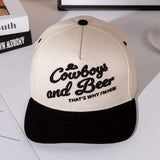 COWBOY AND BEER Message Embroidered Five Panel Canvas Snapback Baseball Cap - Madeline Love - Flyclothing LLC