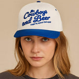 COWBOY AND BEER Message Embroidered Five Panel Canvas Snapback Baseball Cap - Madeline Love - Flyclothing LLC