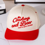 COWBOY AND BEER Message Embroidered Five Panel Canvas Snapback Baseball Cap - Madeline Love - Flyclothing LLC