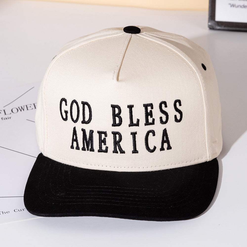 GOD BLESS AMERICA Message Embroidered Five Panel Canvas Snapback Baseball Cap - Madeline Love - Flyclothing LLC
