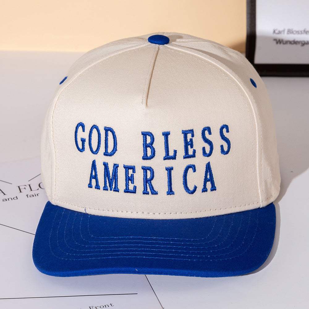 GOD BLESS AMERICA Message Embroidered Five Panel Canvas Snapback Baseball Cap - Madeline Love - Flyclothing LLC