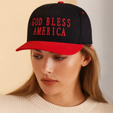 GOD BLESS AMERICA Message Embroidered Five Panel Canvas Snapback Baseball Cap - Madeline Love - Flyclothing LLC
