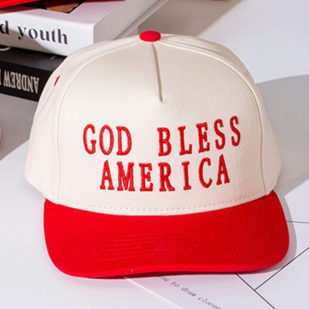 GOD BLESS AMERICA Message Embroidered Five Panel Canvas Snapback Baseball Cap - Madeline Love - Flyclothing LLC