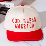 GOD BLESS AMERICA Message Embroidered Five Panel Canvas Snapback Baseball Cap - Madeline Love - Flyclothing LLC