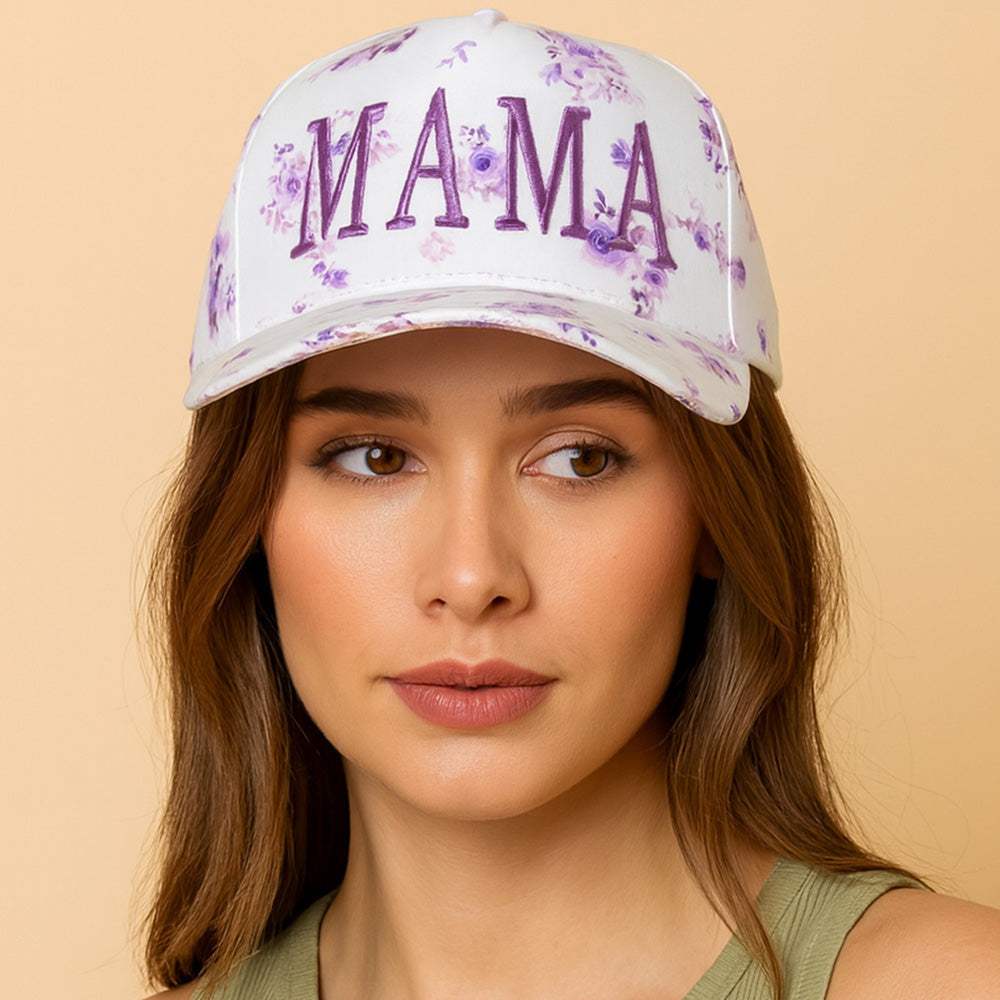 MAMA Floral Embroidered Five Panel Canvas Snapback Baseball Cap - Madeline Love - Flyclothing LLC