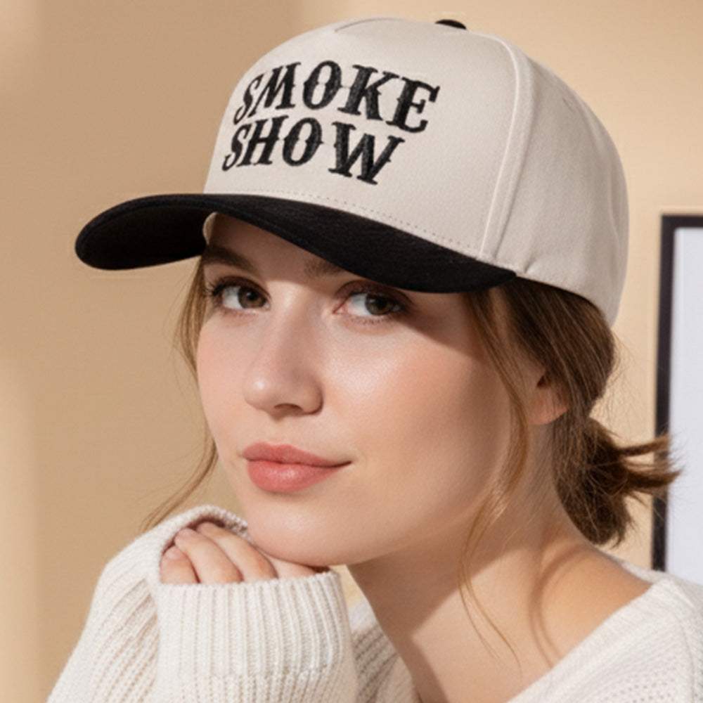 SMOKE SHOW Message Embroidered Five Panel Canvas Snapback Baseball Cap - Madeline Love - Flyclothing LLC