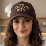 COFFEE RUN Embroidered Mesh Back Trucker Cap - Madeline Love - Flyclothing LLC