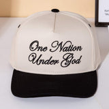 ONE NATION UNDER GOD Message Embroidered Five Panel Canvas Snapback Baseball Cap - Madeline Love - Flyclothing LLC