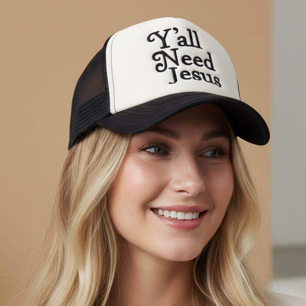YALL NEED JESUS Message Embroidered Mesh Back Trucker Hat - Madeline Love - Flyclothing LLC