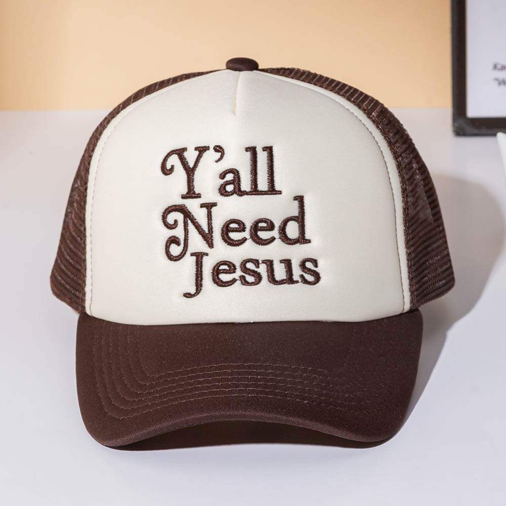 YALL NEED JESUS Message Embroidered Mesh Back Trucker Hat - Madeline Love - Flyclothing LLC